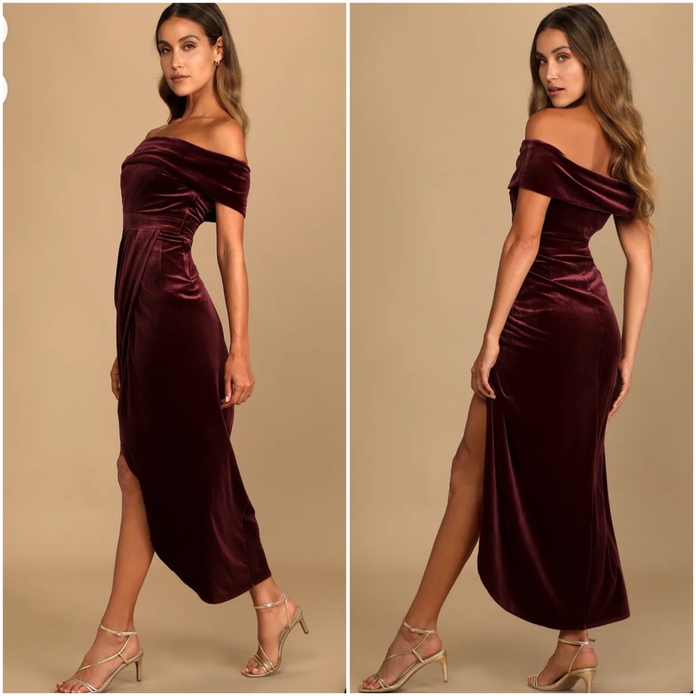 Lulus Deep Burgundy Velvet Midi Dress